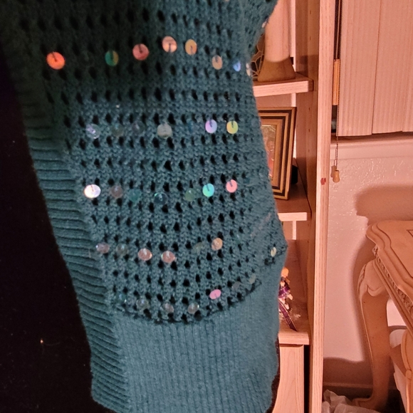 Turquoise Knit Sequin cap sleeve vest - Picture 3 of 4